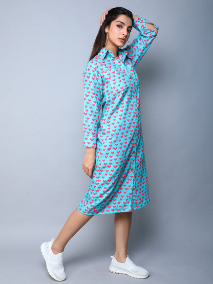 Heart Beat Shirt Dress -Teal