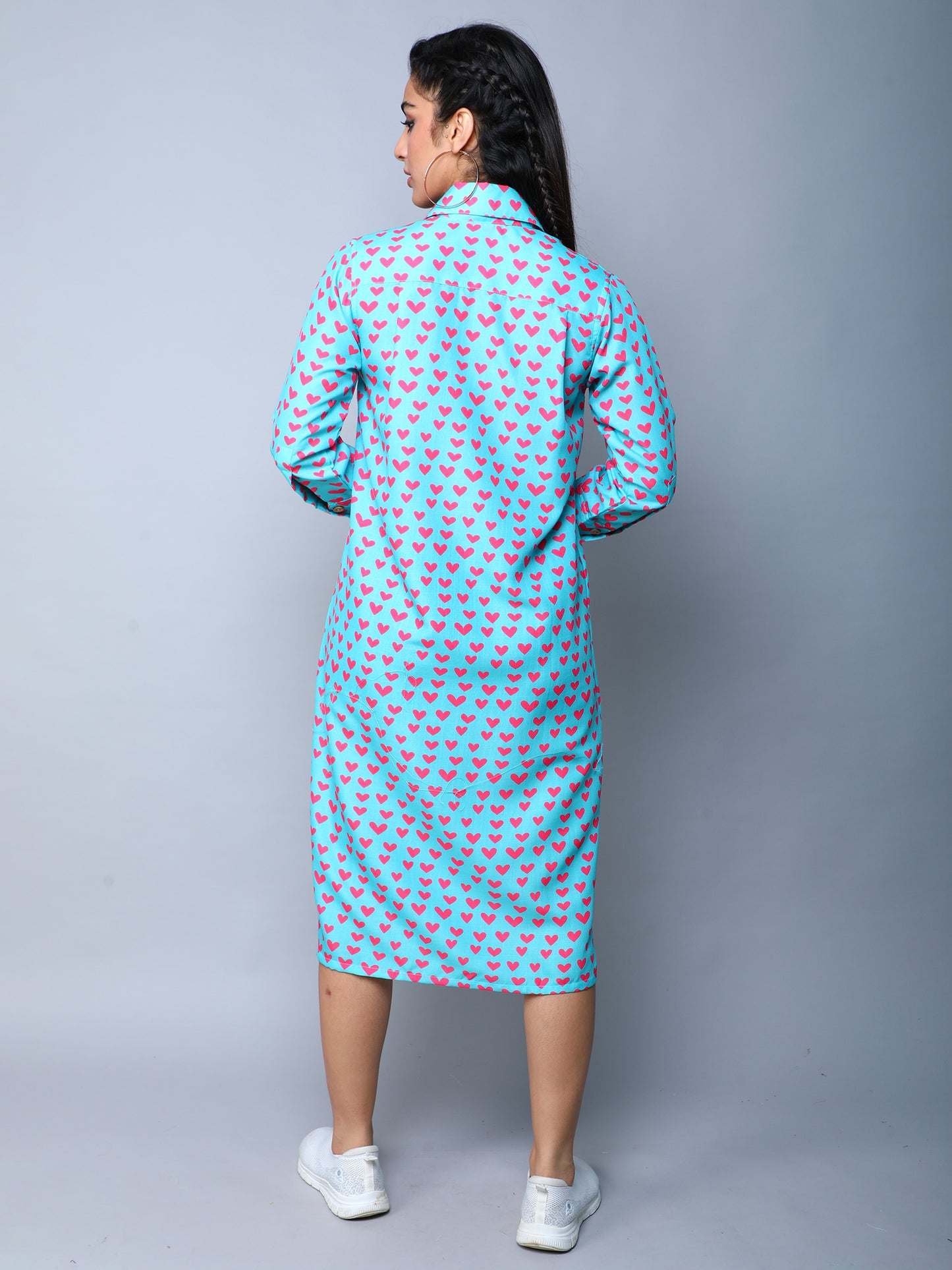 Heart Beat Shirt Dress -Teal