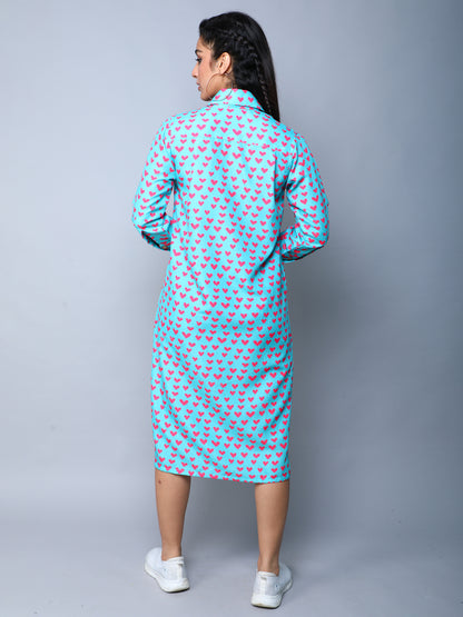 Heart Beat Shirt Dress -Teal