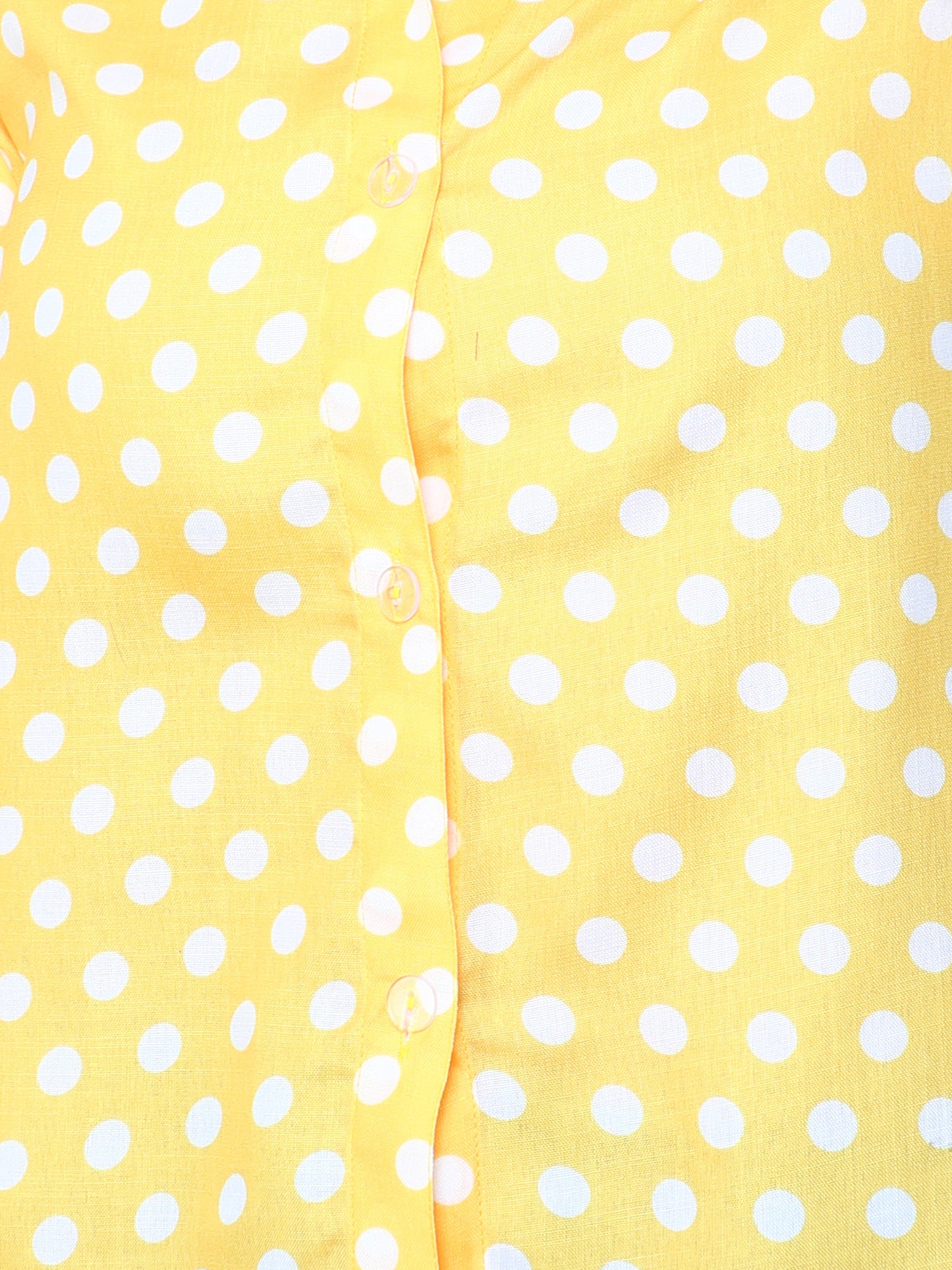 Yellow Button-Down Shirt with White Polka Dots