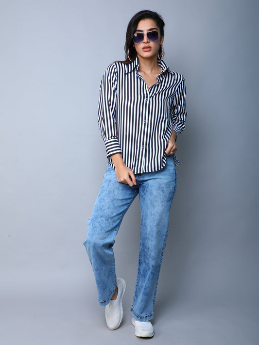 Black & White Vertical Striped Button-Down Shirt