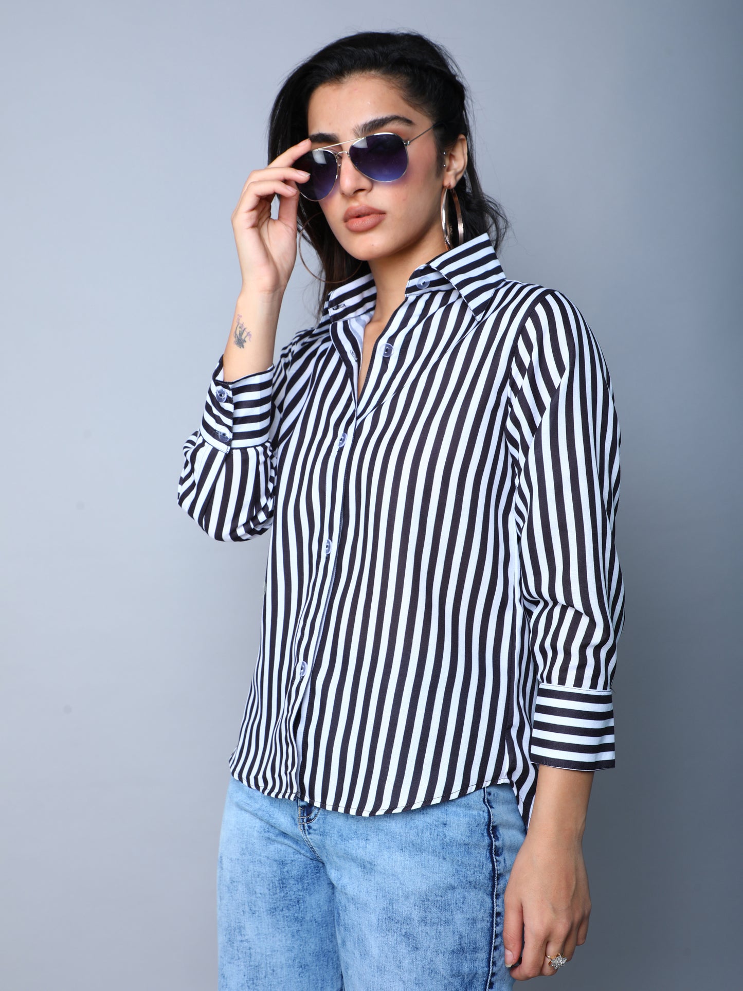 Black & White Vertical Striped Button-Down Shirt