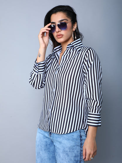 Black & White Vertical Striped Button-Down Shirt