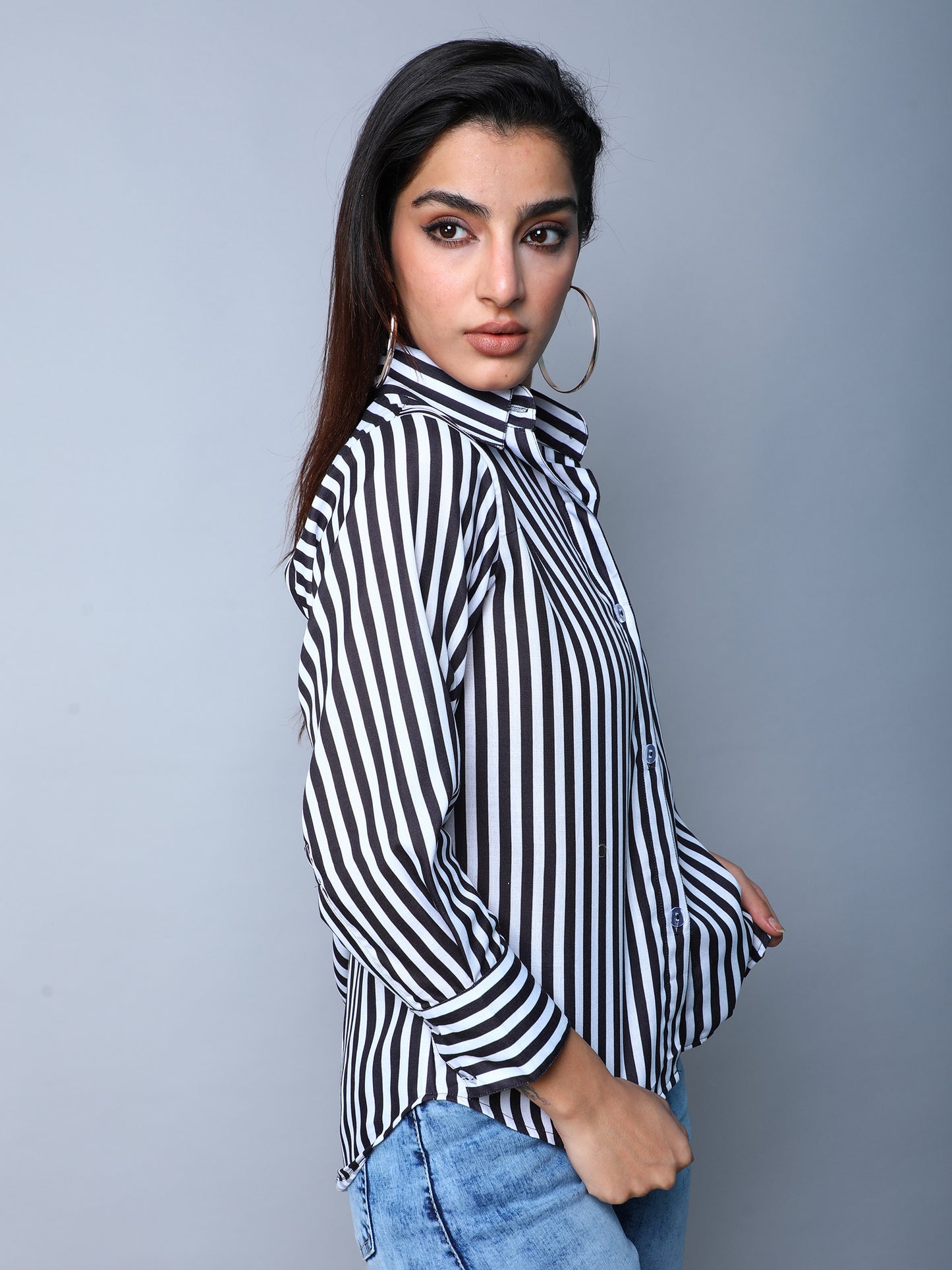 Black & White Vertical Striped Button-Down Shirt