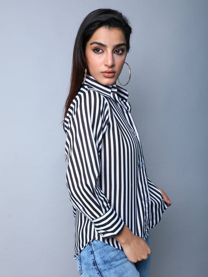 Black & White Vertical Striped Button-Down Shirt