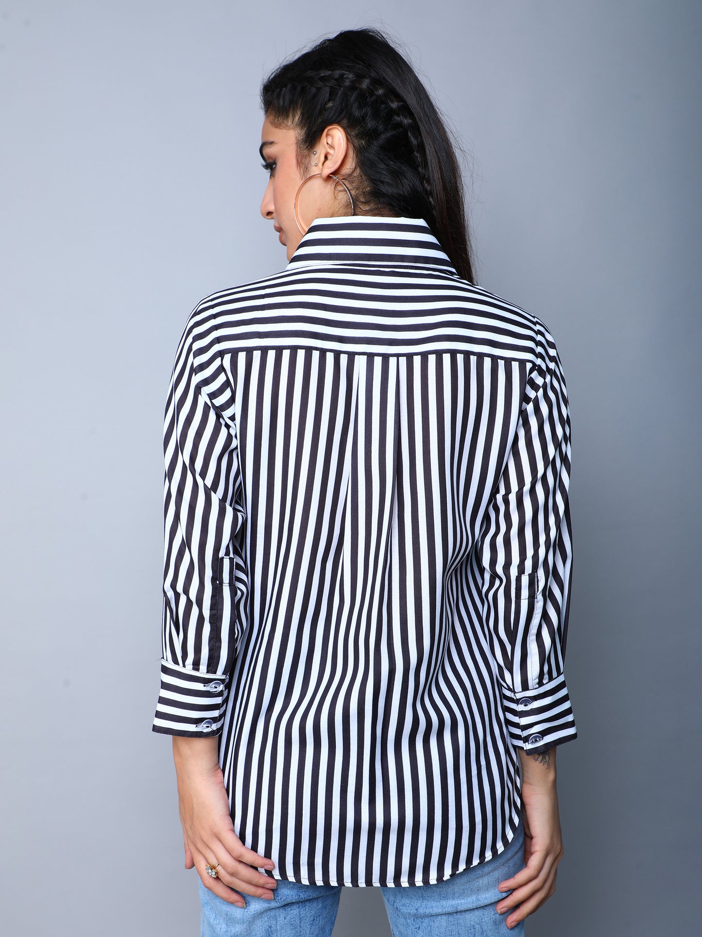 Black & White Vertical Striped Button-Down Shirt