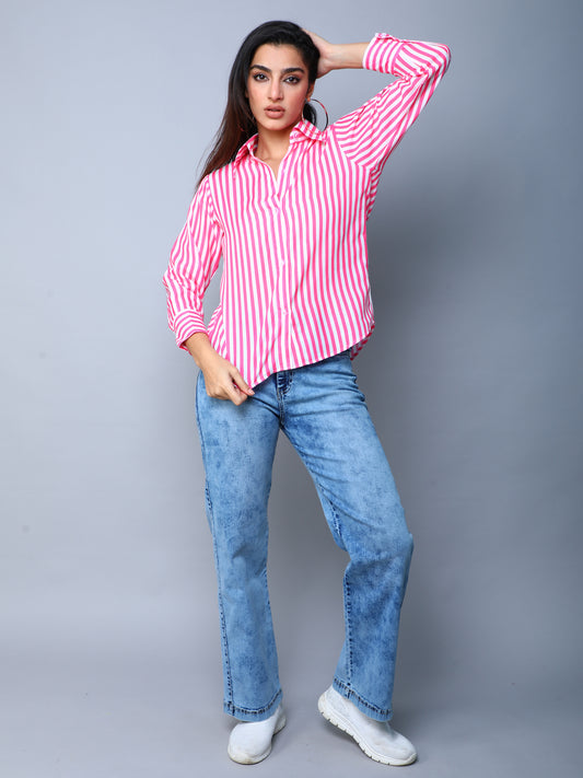 Pink & White Vertical Striped Button-Down Shirt