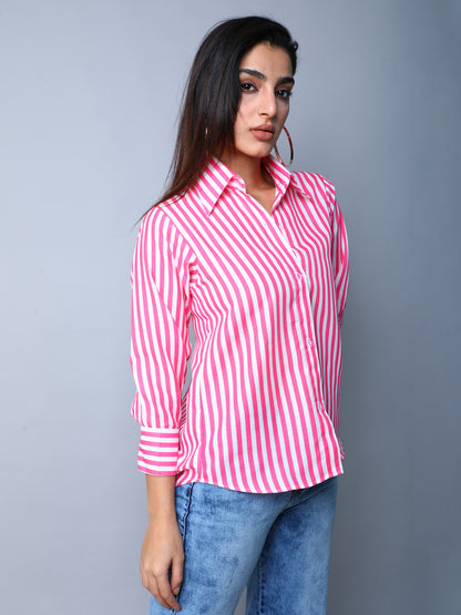 Pink & White Vertical Striped Button-Down Shirt