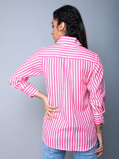 Pink & White Vertical Striped Button-Down Shirt