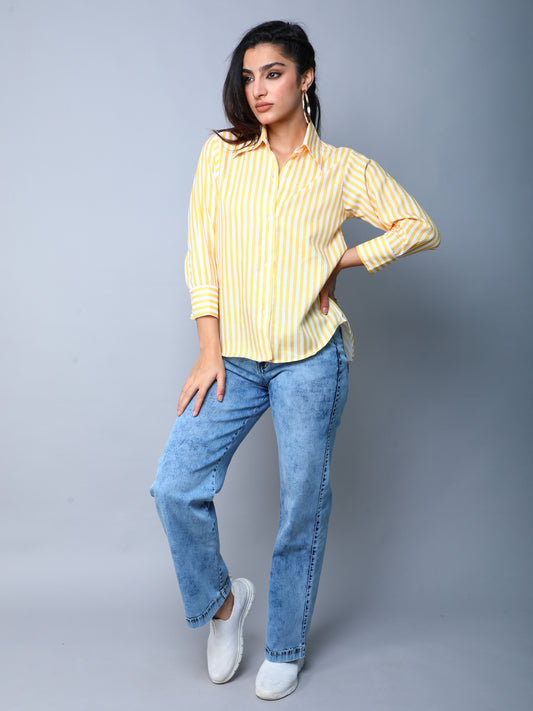 Yellow & White Vertical Striped Button-Down Shirt