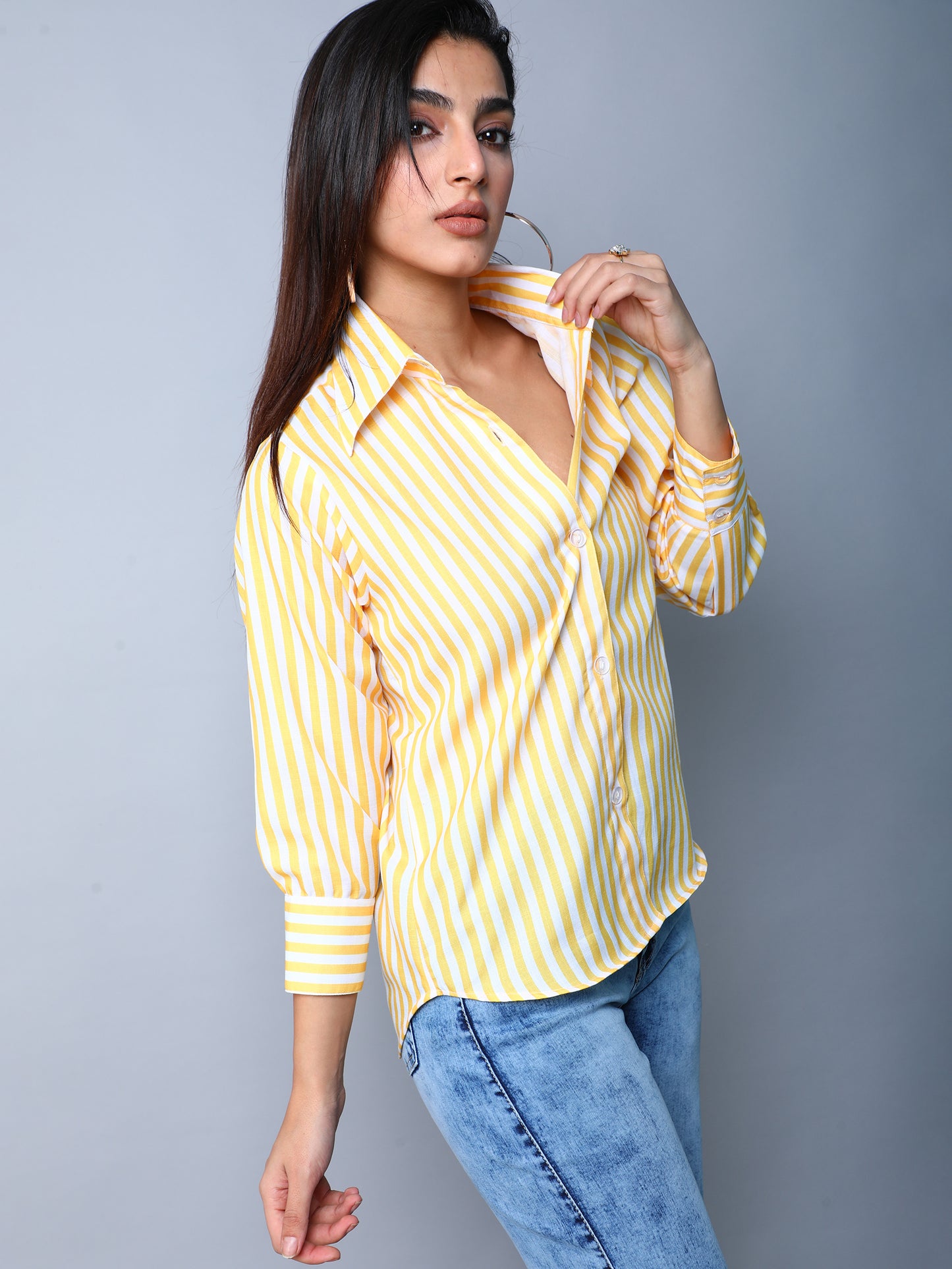 Yellow & White Vertical Striped Button-Down Shirt