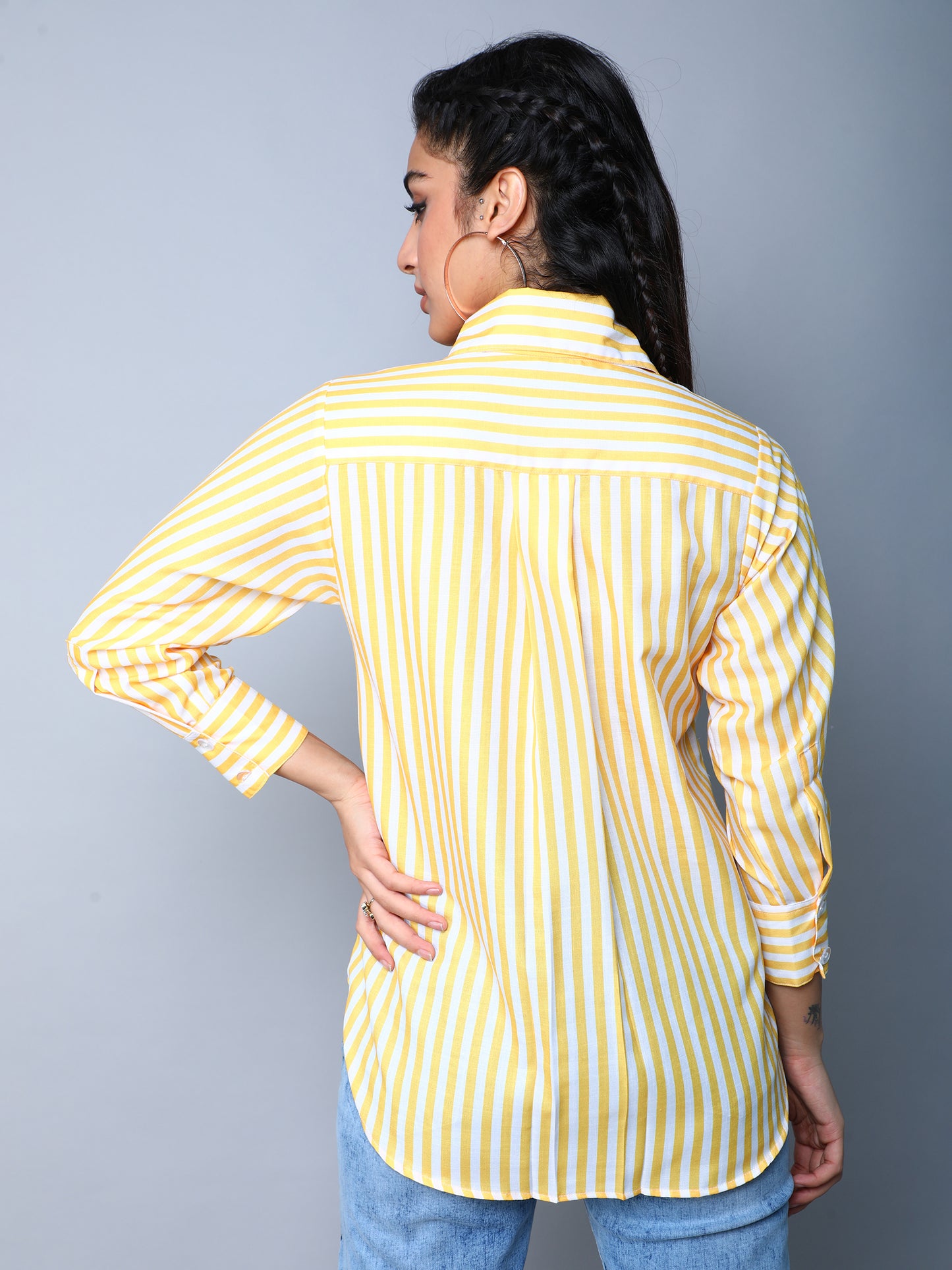 Yellow & White Vertical Striped Button-Down Shirt