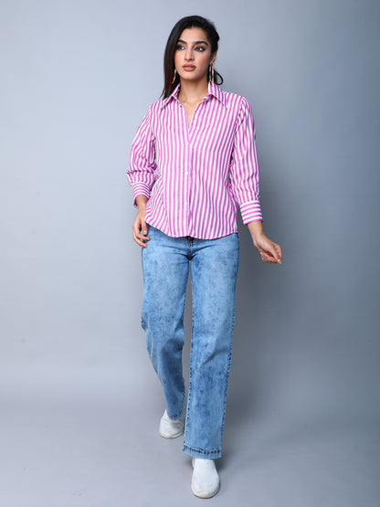 Purple & White Vertical Striped Button-Down Shirt