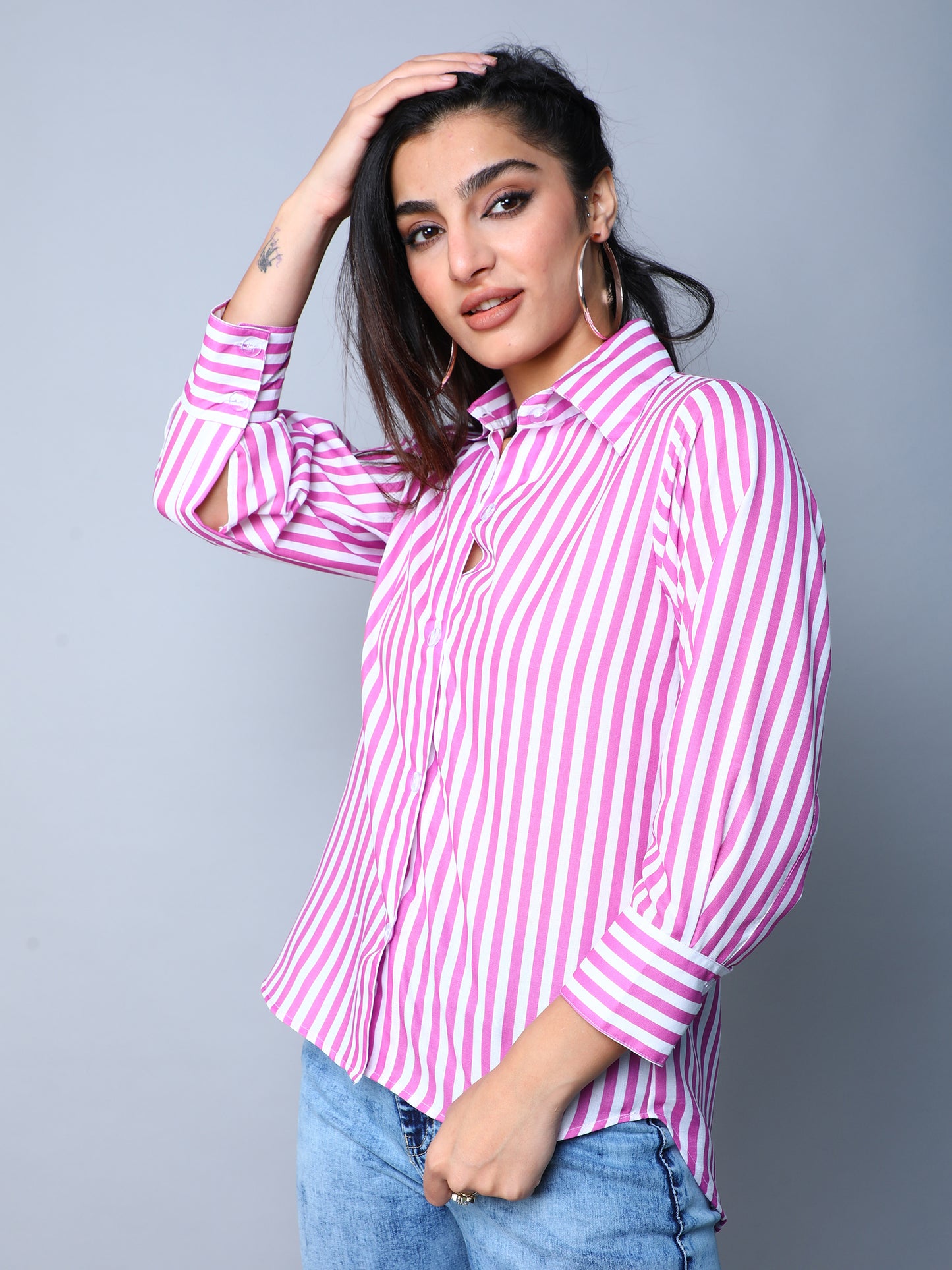 Purple & White Vertical Striped Button-Down Shirt