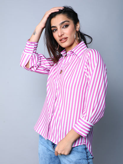 Purple & White Vertical Striped Button-Down Shirt