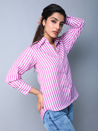 Purple & White Vertical Striped Button-Down Shirt