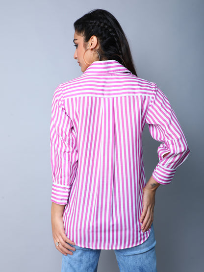 Purple & White Vertical Striped Button-Down Shirt