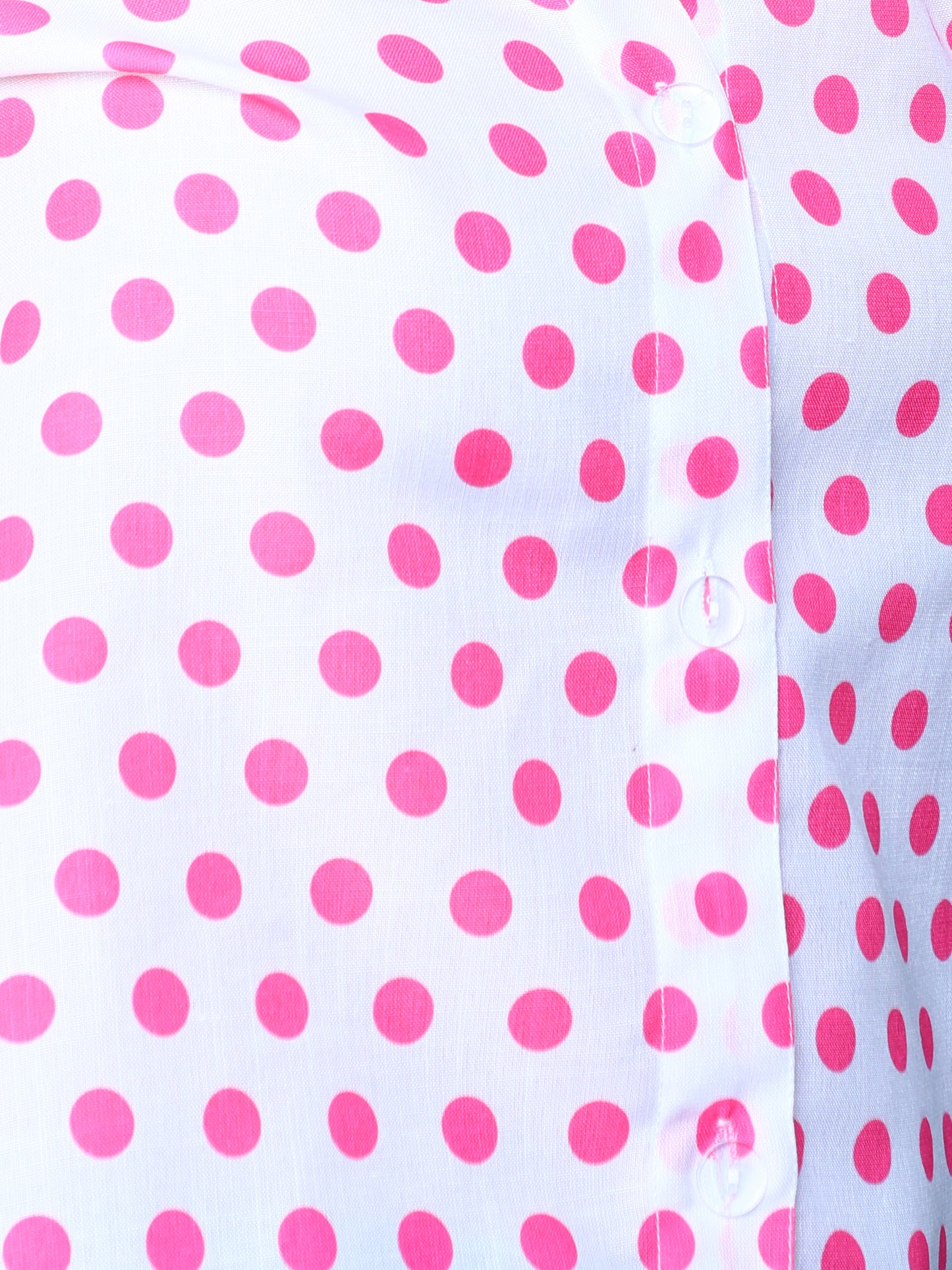 Pink Button-Down Shirt with White Polka Dots