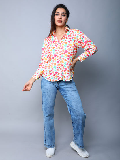 Multicolor Heart Print Casual Shirt- Multicolor