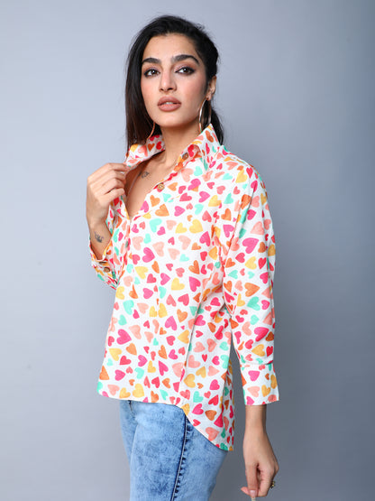 Multicolor Heart Print Casual Shirt- Multicolor