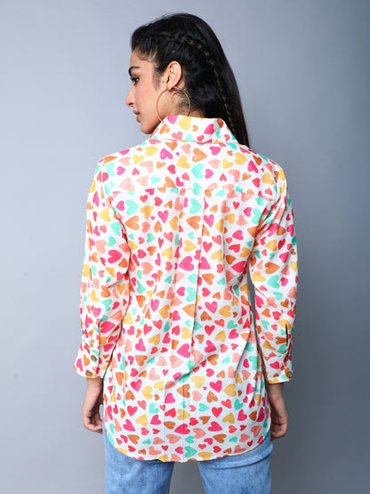 Multicolor Heart Print Casual Shirt- Multicolor