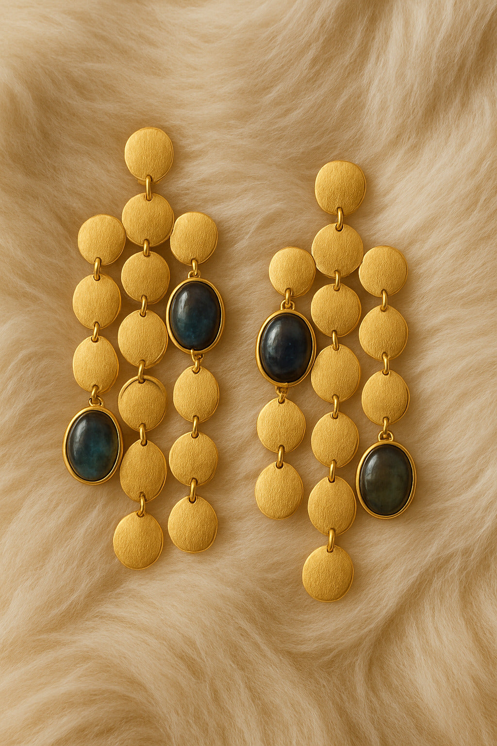 Gold-Toned Disc Drop Earrings with Black Synthetic Stones
