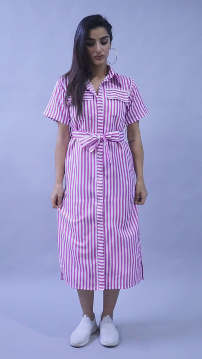 Sway In Stripes Midi  Shirt Dress - Purple