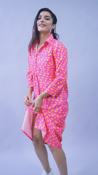 Heart Beat Shirt Dress -Pink