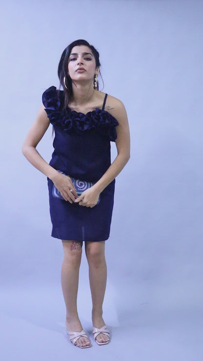Ruffle Drama Dress -Navy Blue