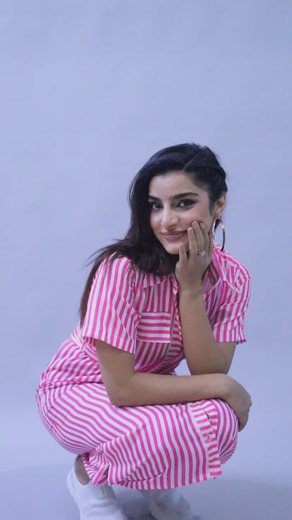 Sway In Stripes Midi  Shirt Dress - Pink