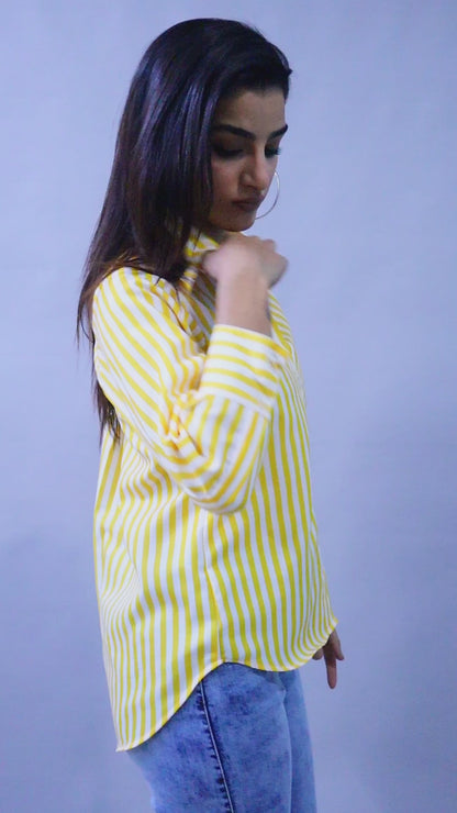 Yellow & White Vertical Striped Button-Down Shirt