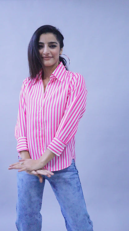 Pink & White Vertical Striped Button-Down Shirt