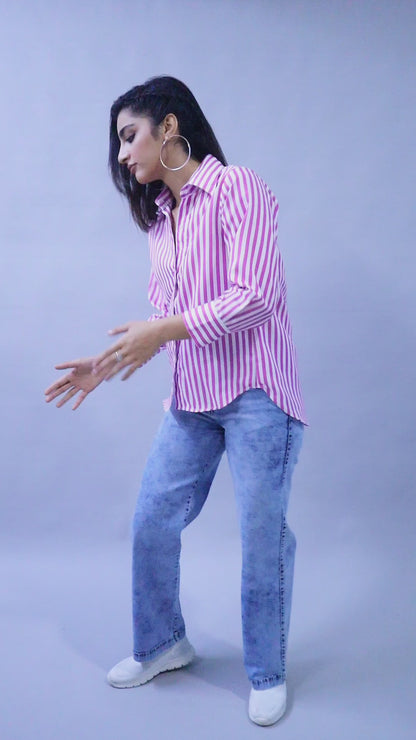 Purple & White Vertical Striped Button-Down Shirt