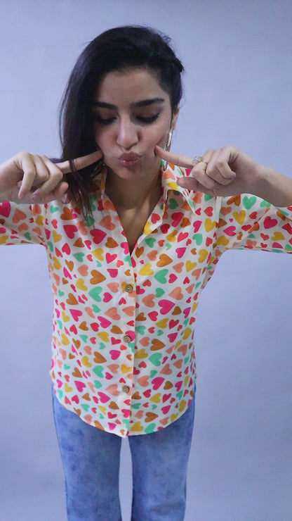 Multicolor Heart Print Casual Shirt- Multicolor