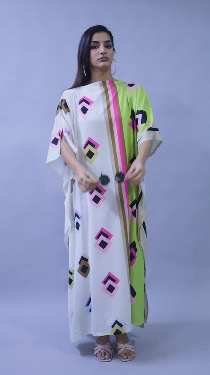 Gometric Print Colorblock Kaftan -Green