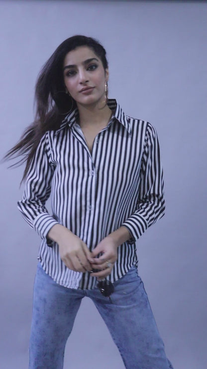 Black & White Vertical Striped Button-Down Shirt