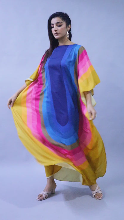 Multicolor Gradient Kaftan Dress in Luxe Satin Finish
