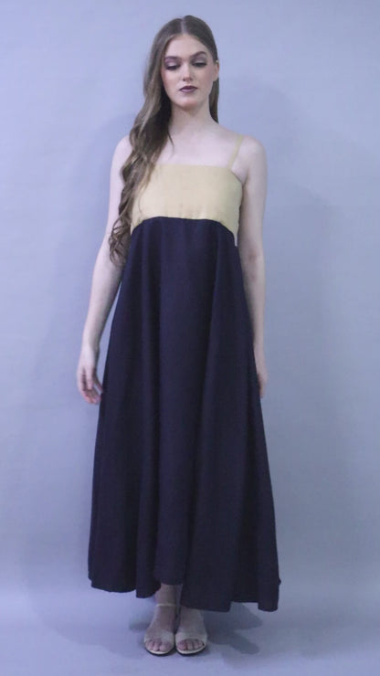 Twirl & Toast Dress-Beige and Navy